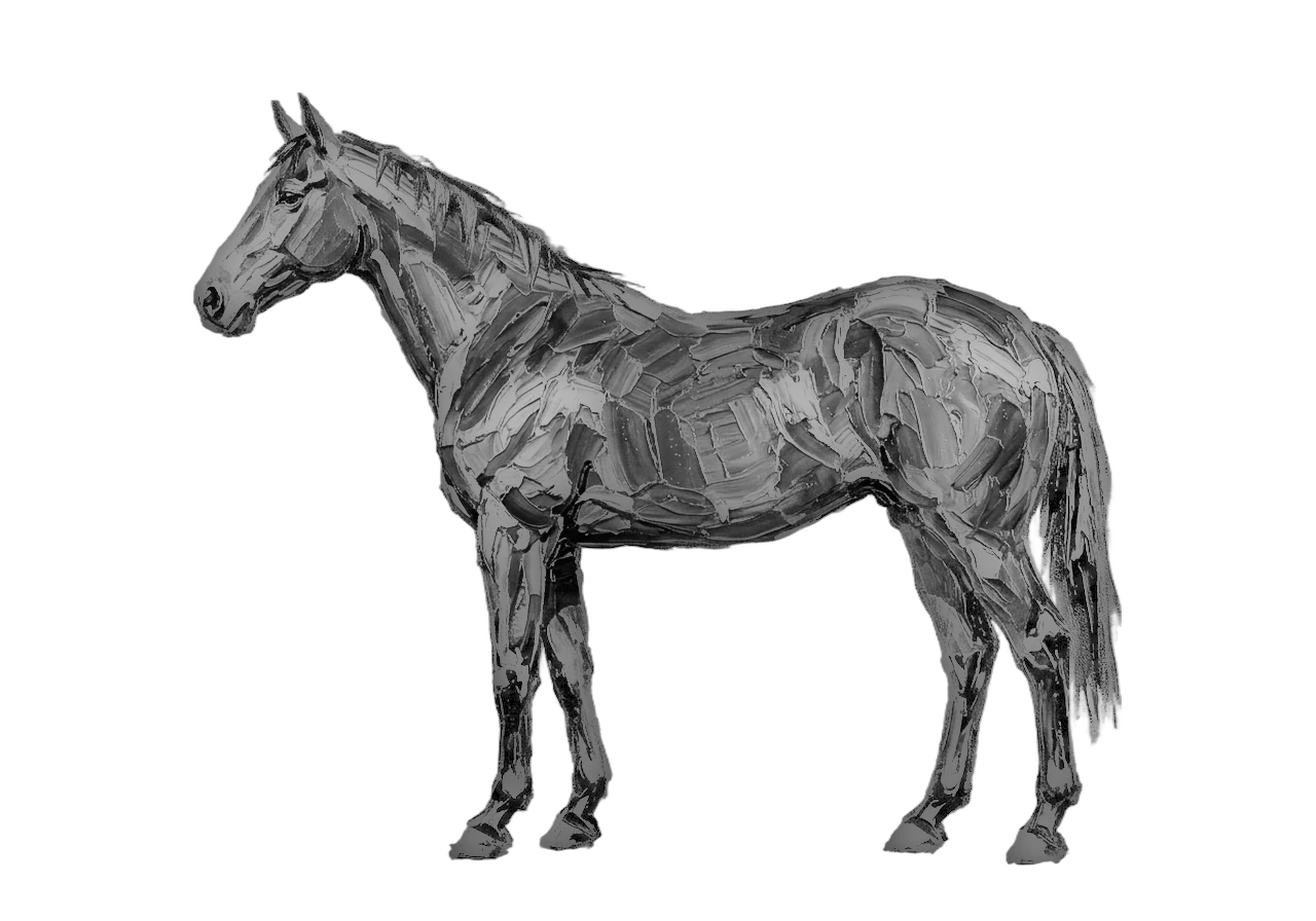 Side view of a Appaloosa mare, Bay from E/e A/a n/n g/g. Star, front pasterns, hind stockings, leopard complex, pattern-1. Dark brown eyes.