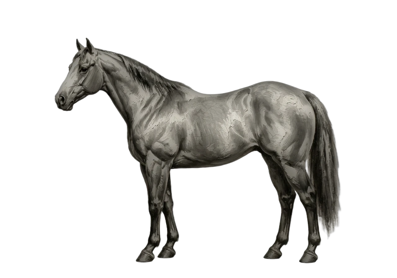Side view of a Stock Horse mare, Chestnut from e/e A/a n/n g/g. Star and snip, front pasterns, hind socks. Dark brown eyes.