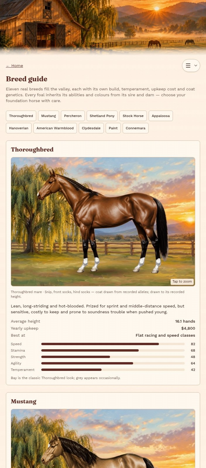 Hoofprint Valley public breed comparison screen
